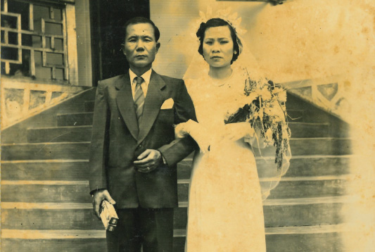 Her grandparents' wedding photo cropped